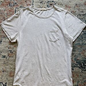 Marine Layer Saddle Hem Striped Pocket Tee Natural/Black T-Shirt Size XL